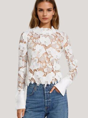 Innovare Denim Bodie Flower Cutout Top Long Sleeve Top - Size XS (NWT)